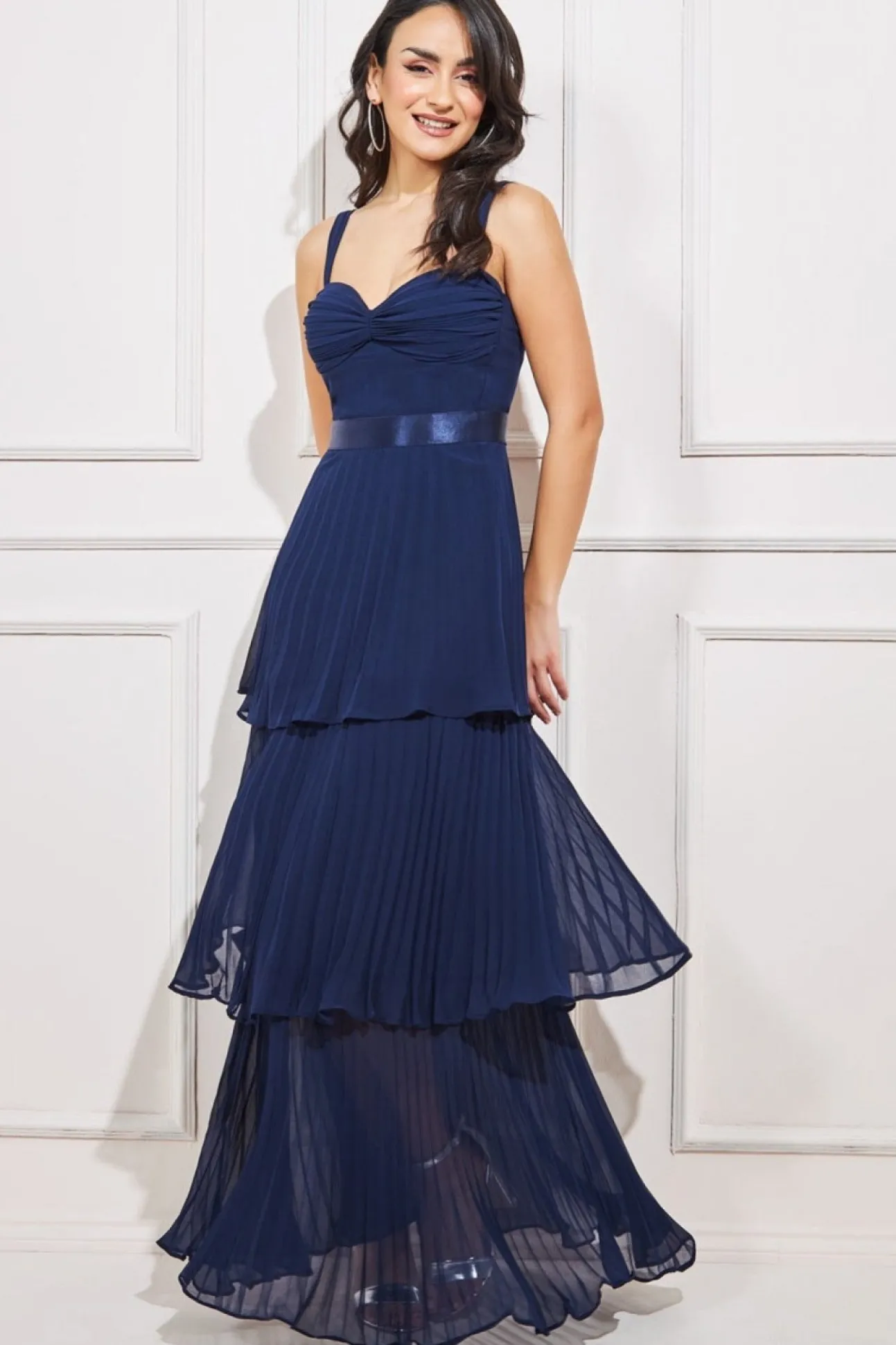 Women * Pleated Chiffon Tiered Maxi Dress