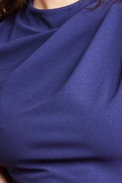 Women * Pleated Shoulder High Neck Midi