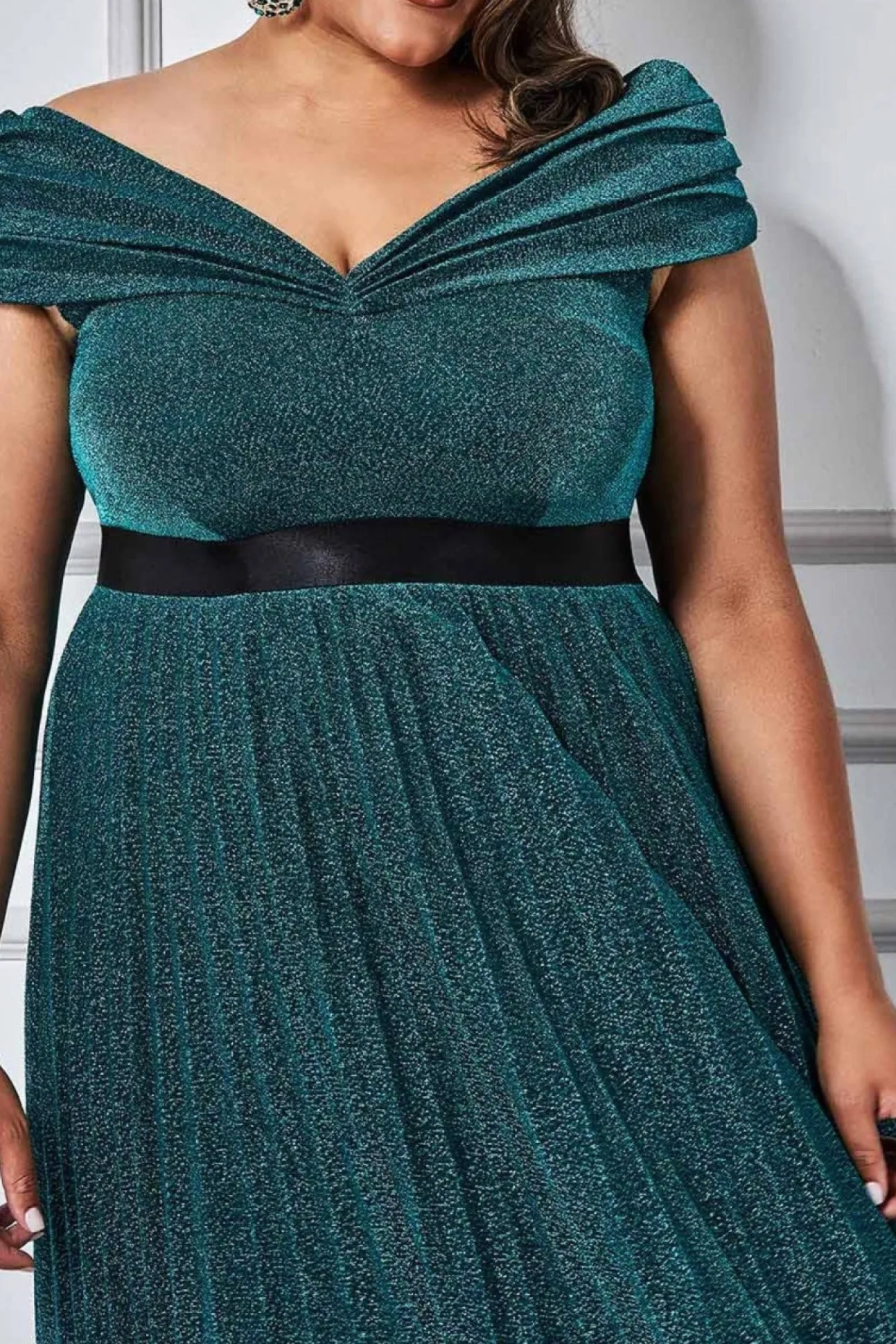 Women * Plus Bardot Pleated Skirt Maxi Dress Green
