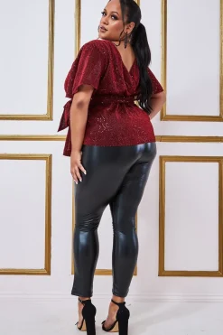 Women * Plus Lurex Flutter Sleeve Wrap Top