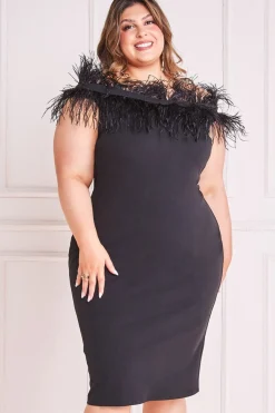 Women * Plus Off The Shoulder Feather Midi Dress