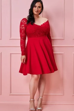 Women * Plus Off The Shoulder Lace Skater Dress