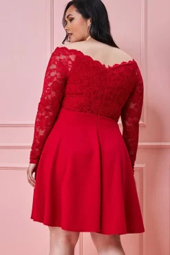 Women * Plus Off The Shoulder Lace Skater Dress