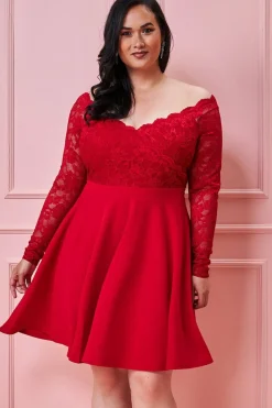 Women * Plus Off The Shoulder Lace Skater Dress