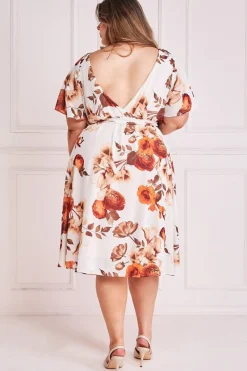 Women * Plus Wrap Back Flutter Sleeve Midi Dress