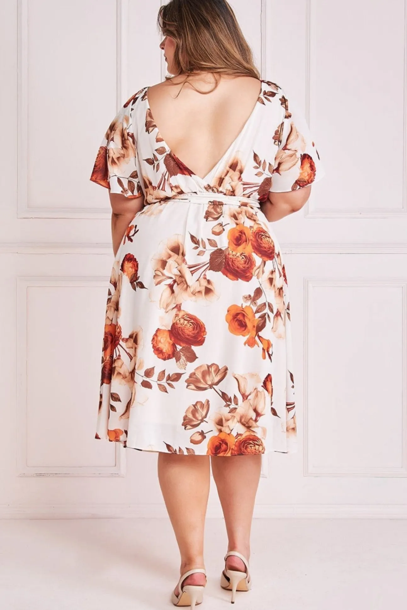 Women * Plus Wrap Back Flutter Sleeve Midi Dress