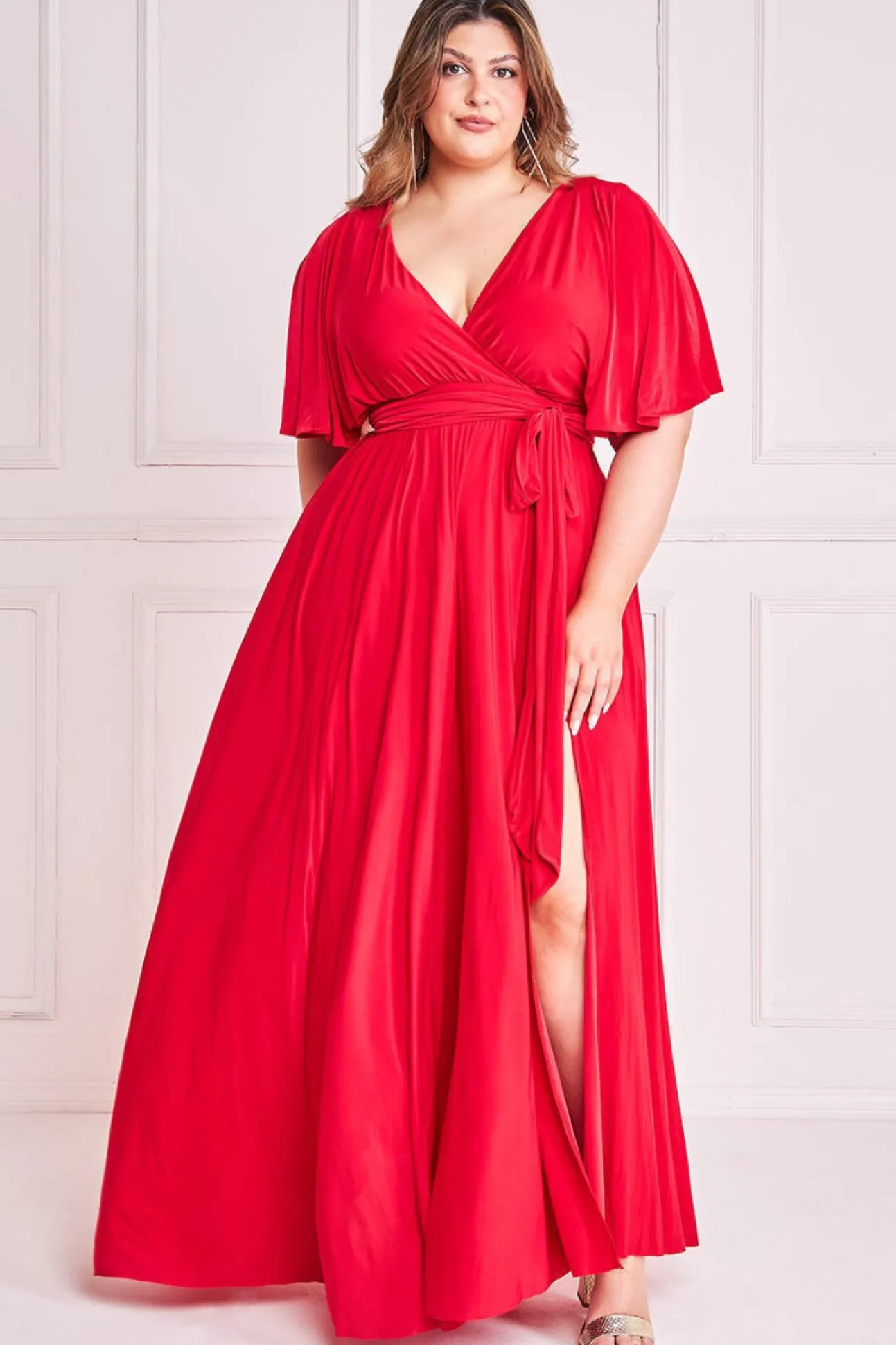 Women * Plus Wrap Front Maxi With Flutter Sleeves