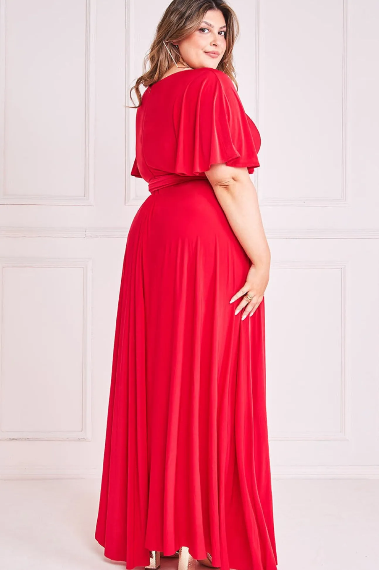 Women * Plus Wrap Front Maxi With Flutter Sleeves