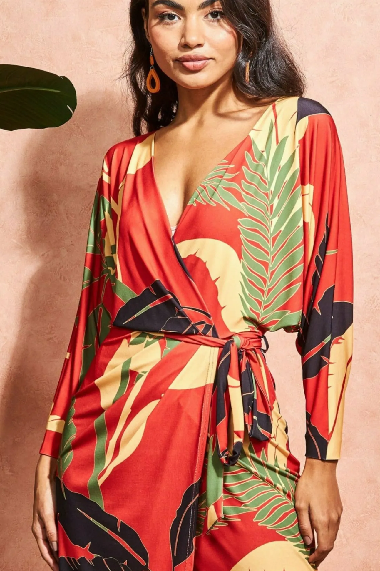 Women * Printed Batwing Wrap Midi Dress
