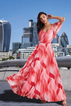 Women * Printed Chiffon Pleated Maxi Dress