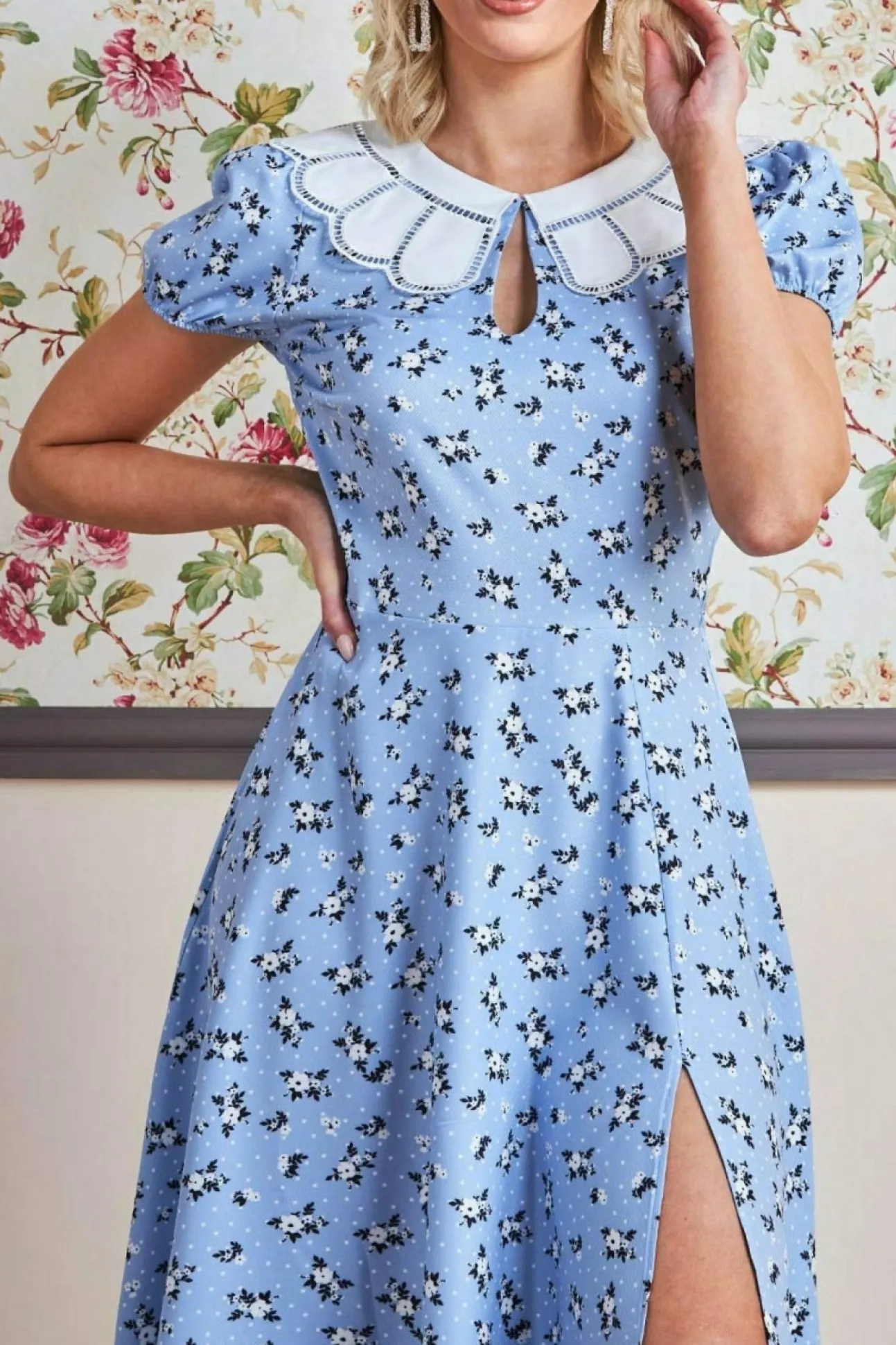 Women * Printed Midi With Front Split - Powder Blue