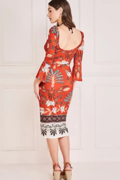 Women * Printed Tie Back Midi Dress