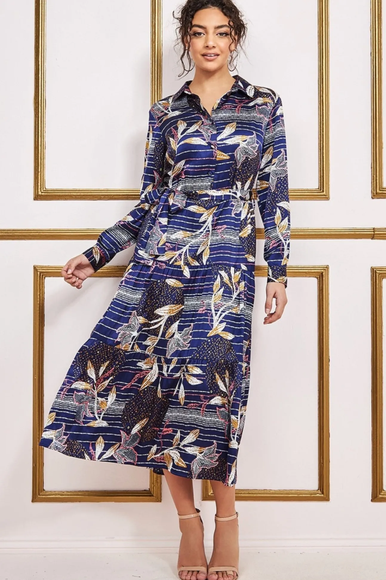 Women * Printed Tiered Shirt Midi Dress
