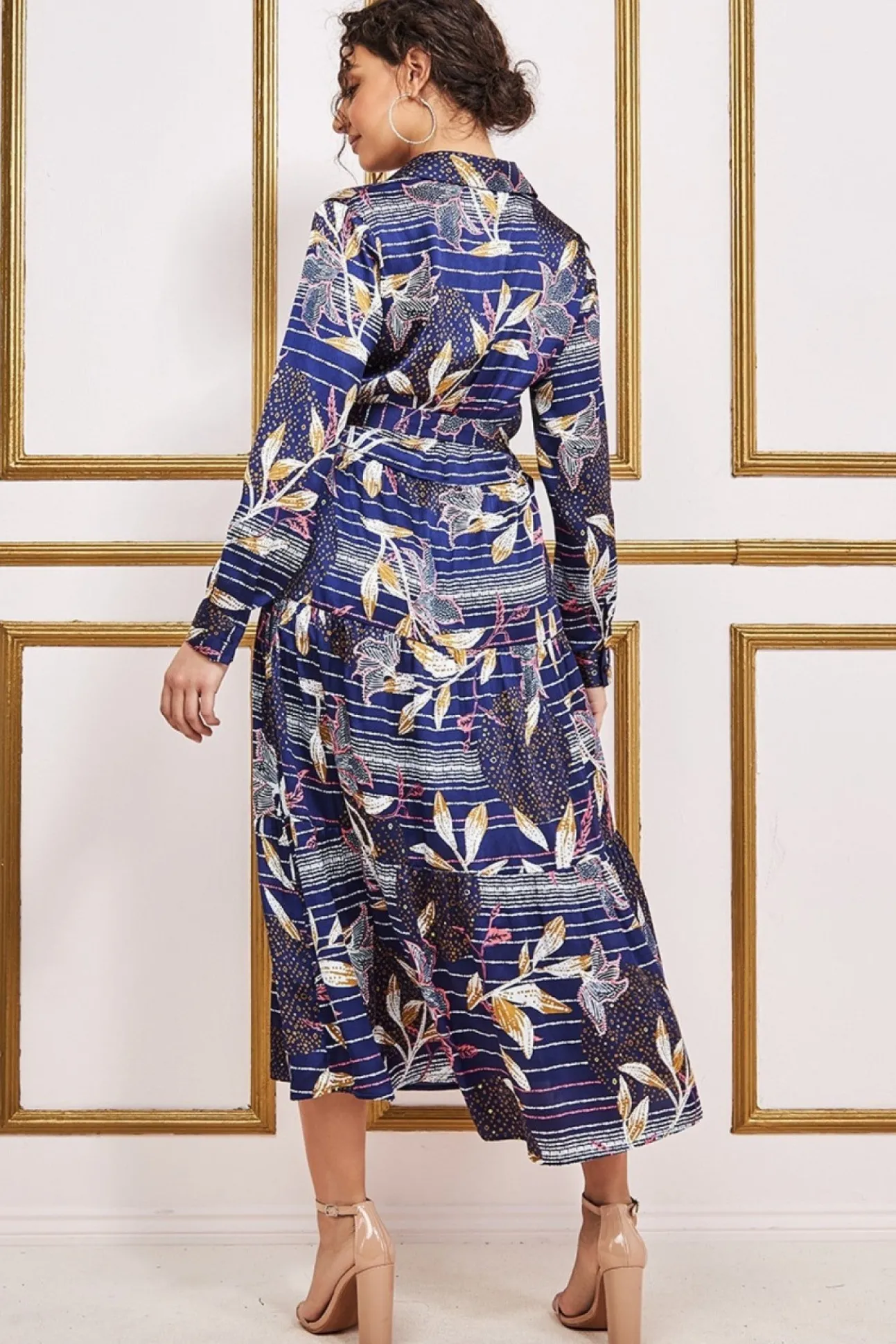 Women * Printed Tiered Shirt Midi Dress