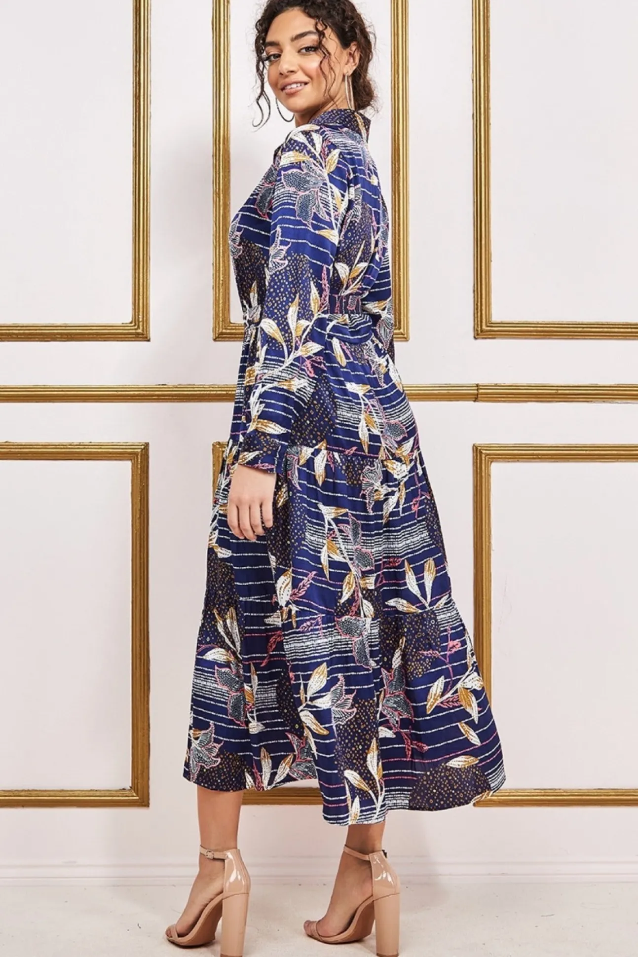 Women * Printed Tiered Shirt Midi Dress
