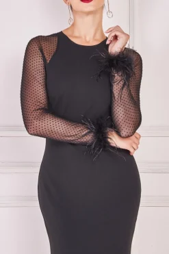 Women * Racer Neck Scuba Crepe Feather Sleeve Maxi