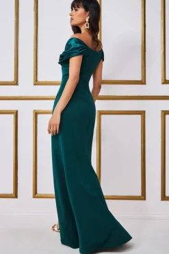 Women * Satin & Scuba Off The Shoulder Maxi Dress