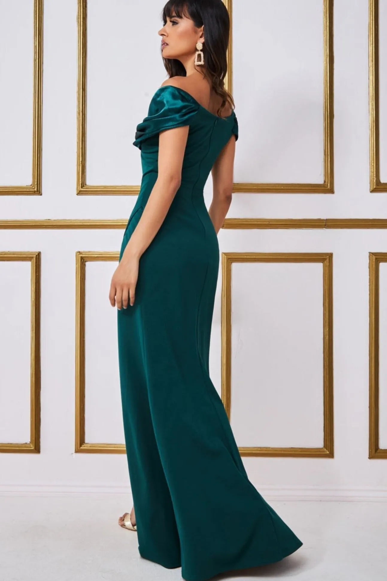 Women * Satin & Scuba Off The Shoulder Maxi Dress