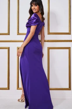 Women * Satin & Scuba Off The Shoulder Maxi Dress