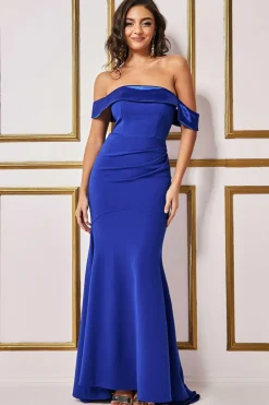 Women * Satin Band Bandeau Maxi Dress - Royal Blue