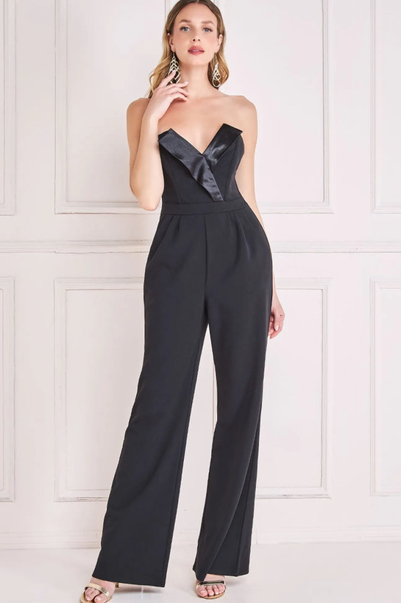 Women * Satin Collar Scuba Jumpsuit