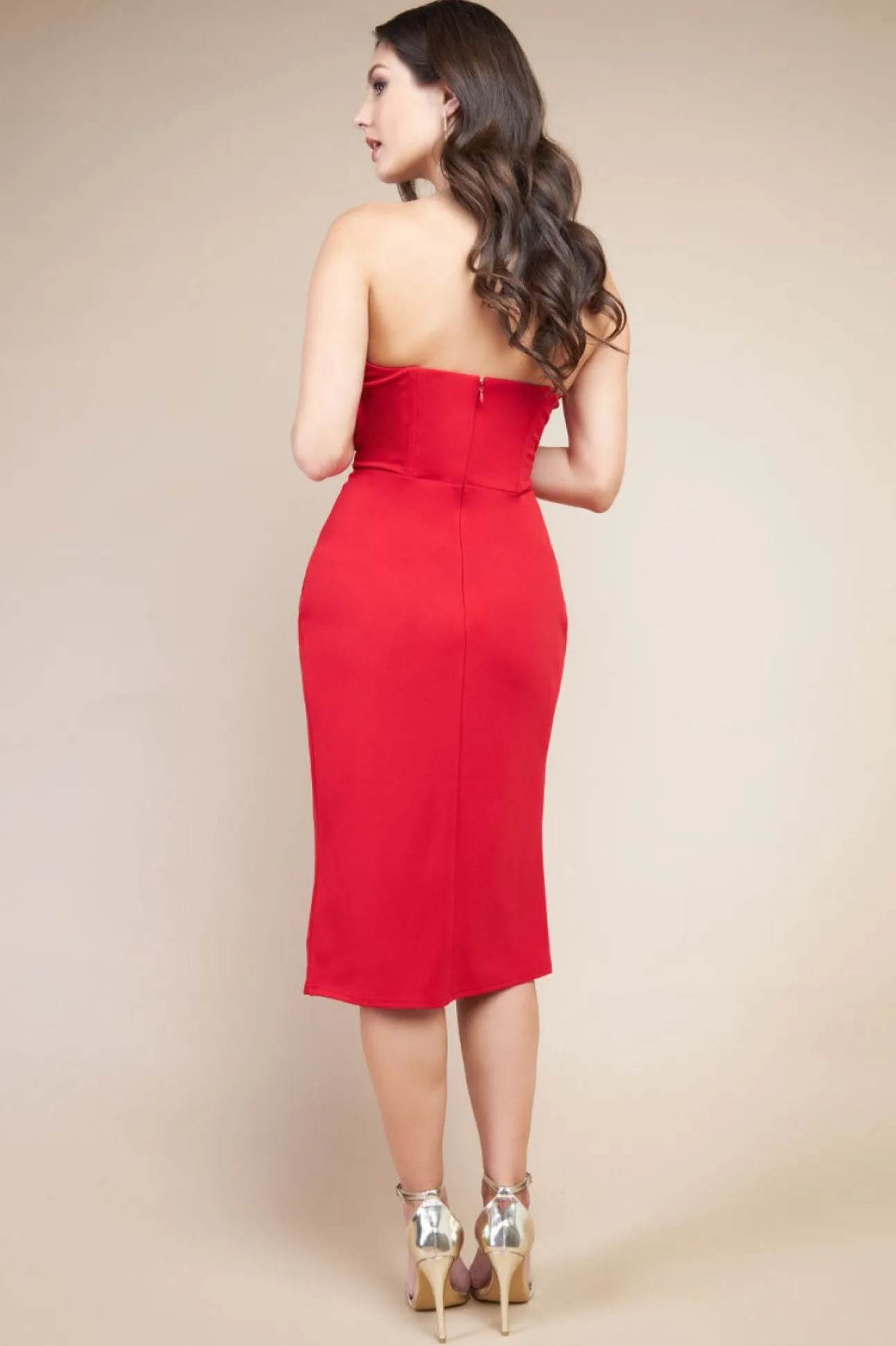 Women * Satin Collar Scuba Midi Dress
