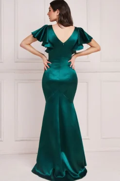Women * Satin Flutter Sleeve Mermaid Maxi