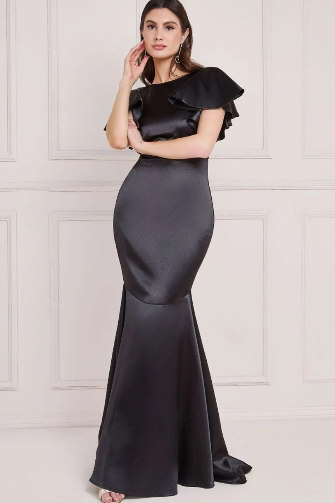 Women * Satin Flutter Sleeve Mermaid Maxi