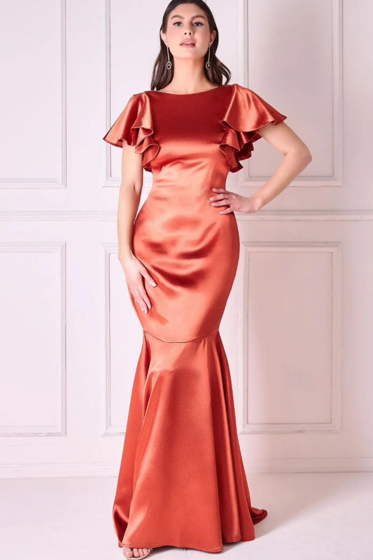 Women * Satin Flutter Sleeve Mermaid Maxi