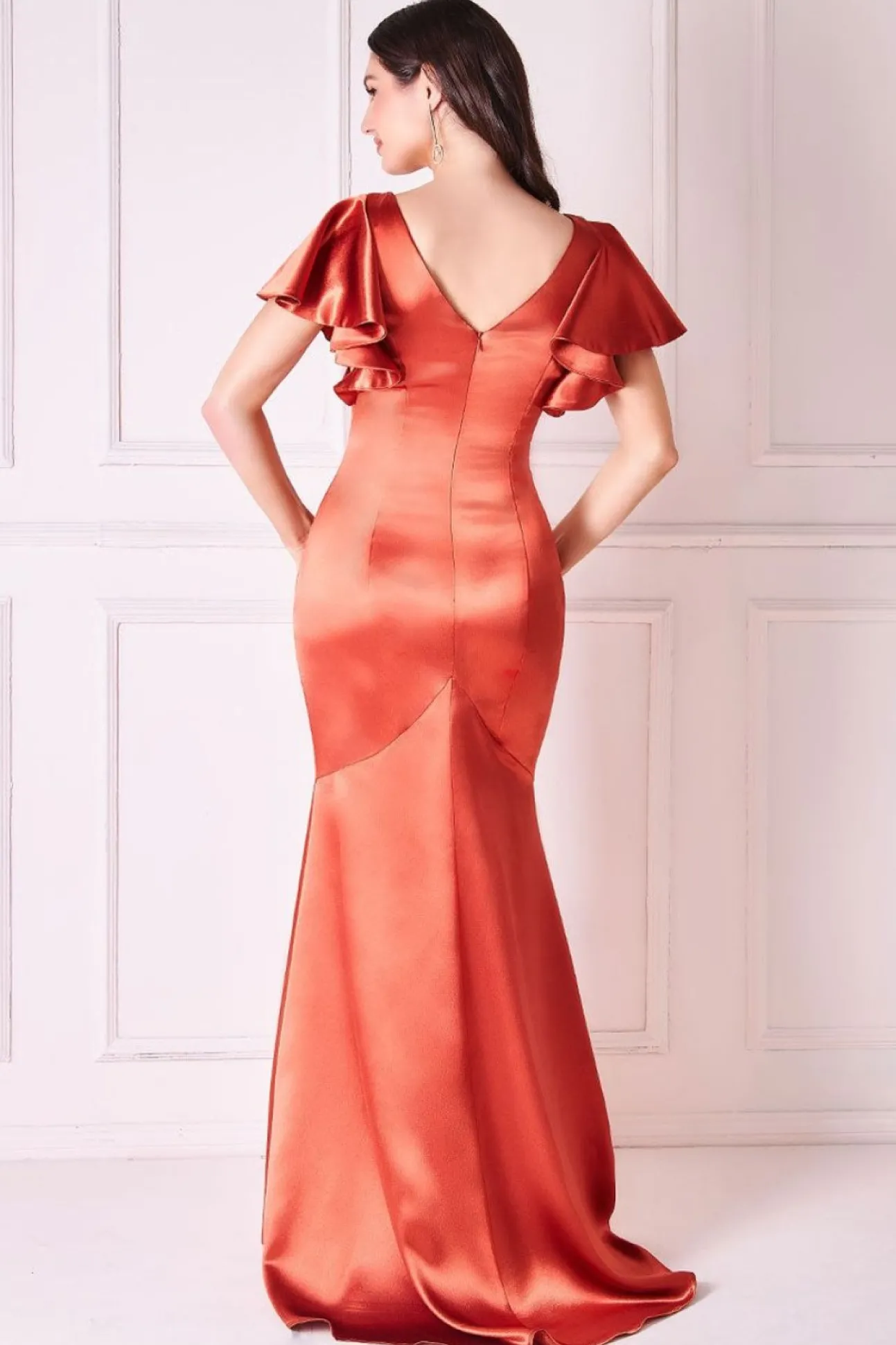 Women * Satin Flutter Sleeve Mermaid Maxi