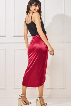 Women * Satin Knotted Midi Skirt