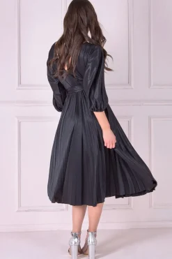 Women * Satin Pleated Skirt Wrap Midi Dress
