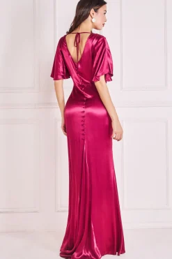Women * Satin Viscose Cowl Neck Maxi With Train