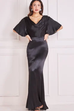 Women * Satin Viscose Cowl Neck Maxi With Train