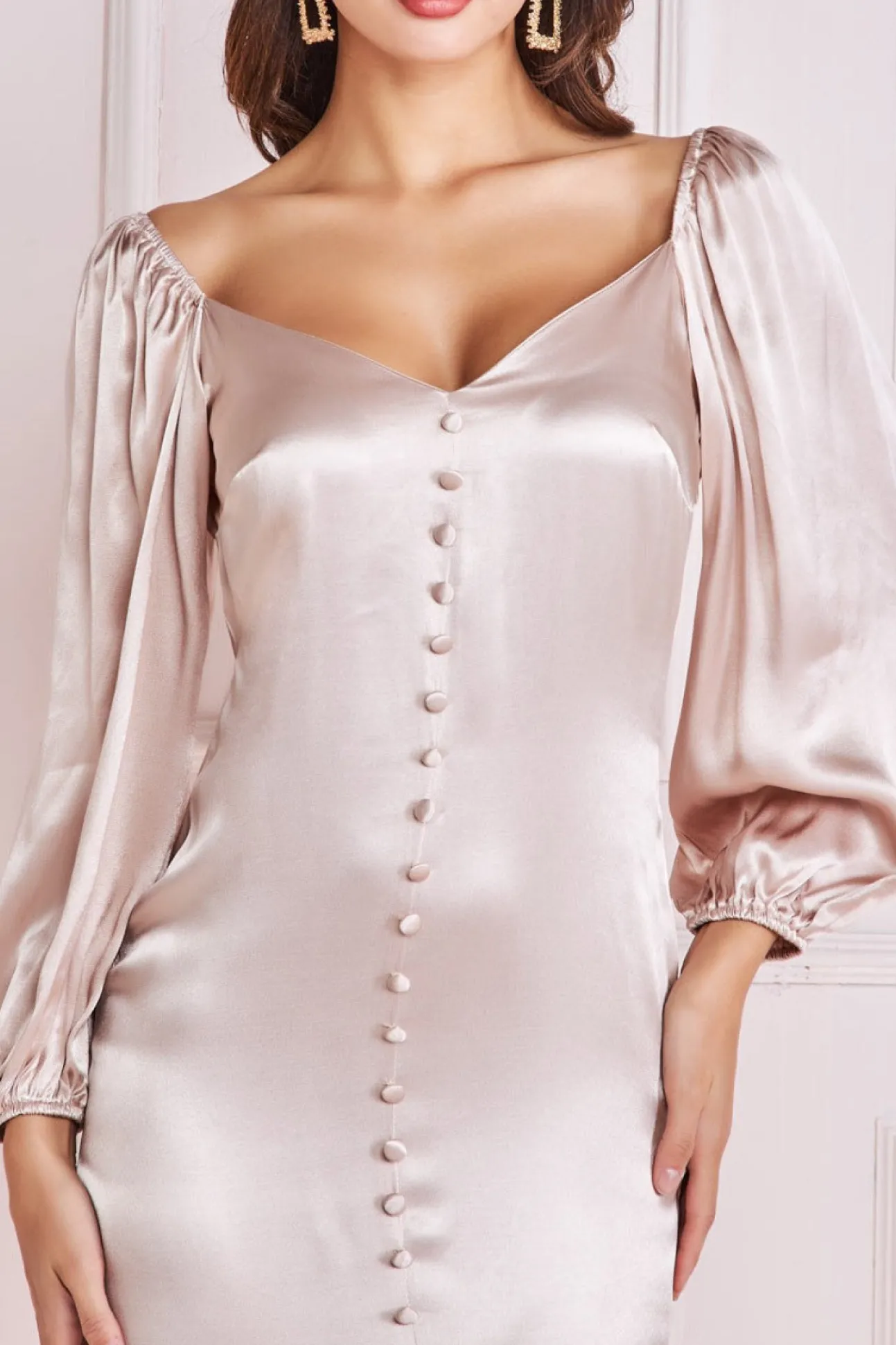 Women * Satin Viscose Front Buttoned Dipped Hem
