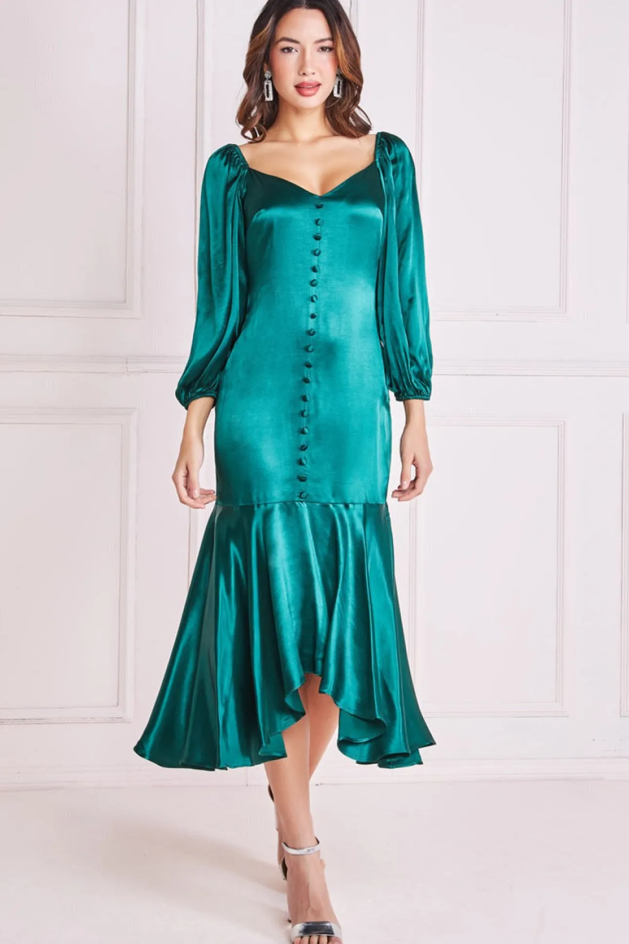 Women * Satin Viscose Front Buttoned Dipped Hem