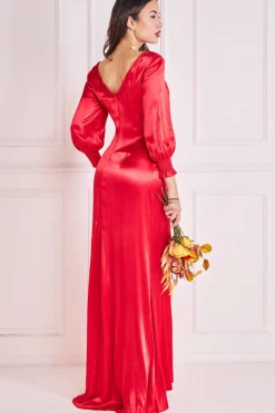 Women * Satin Viscose Front Split Maxi