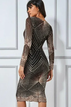 Women * Scalloped Hem Starburst Midi Dress - Rose Gold