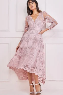 Women * Scalloped Lace Dipped Hem Midi Dress