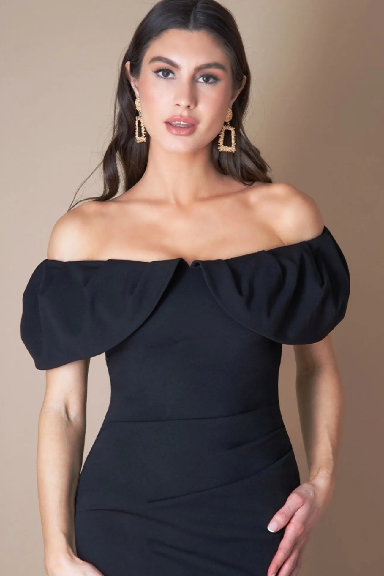 Women * Scuba Crepe Pleated Bardot Midi