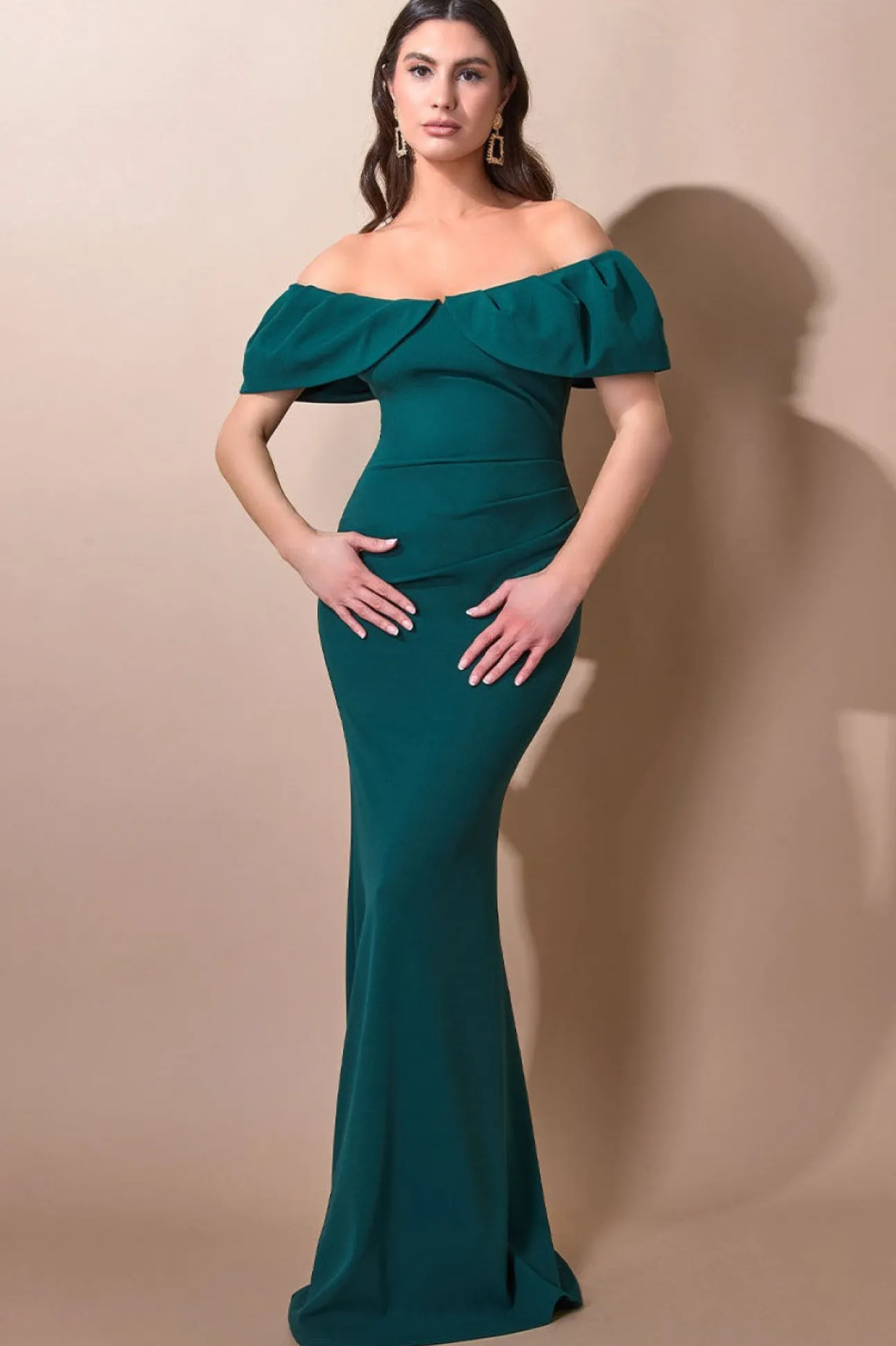 Women * Scuba Crepe Pleated Bardot Maxi