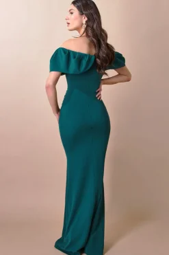 Women * Scuba Crepe Pleated Bardot Maxi