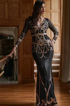 Women * Sequin & Mesh Embroidered Maxi