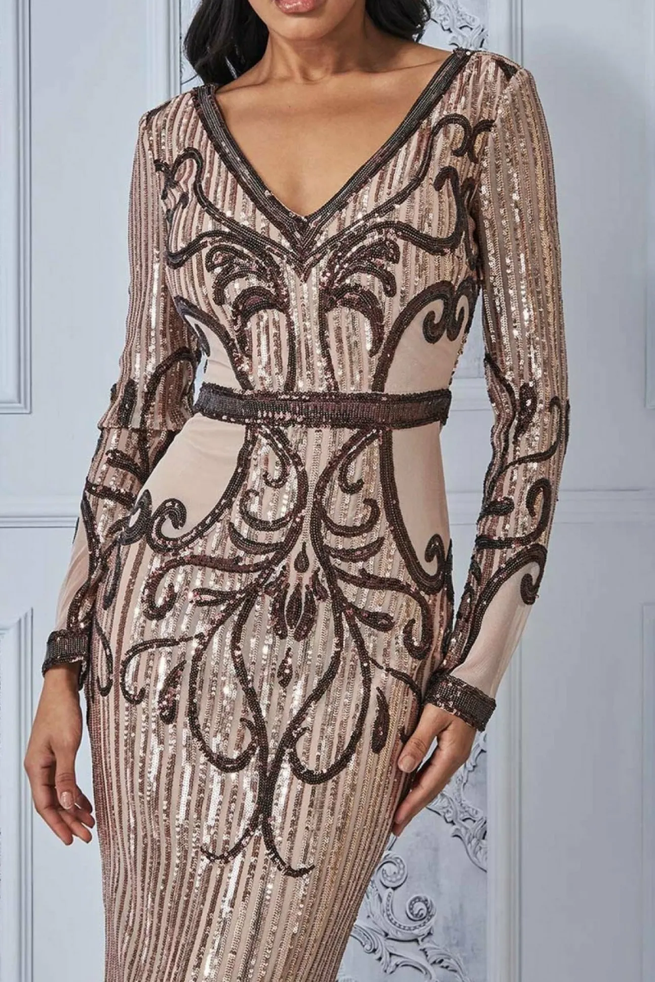 Women * Sequin & Mesh Embroidered Midi