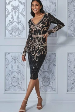 Women * Sequin & Mesh Embroidered Midi