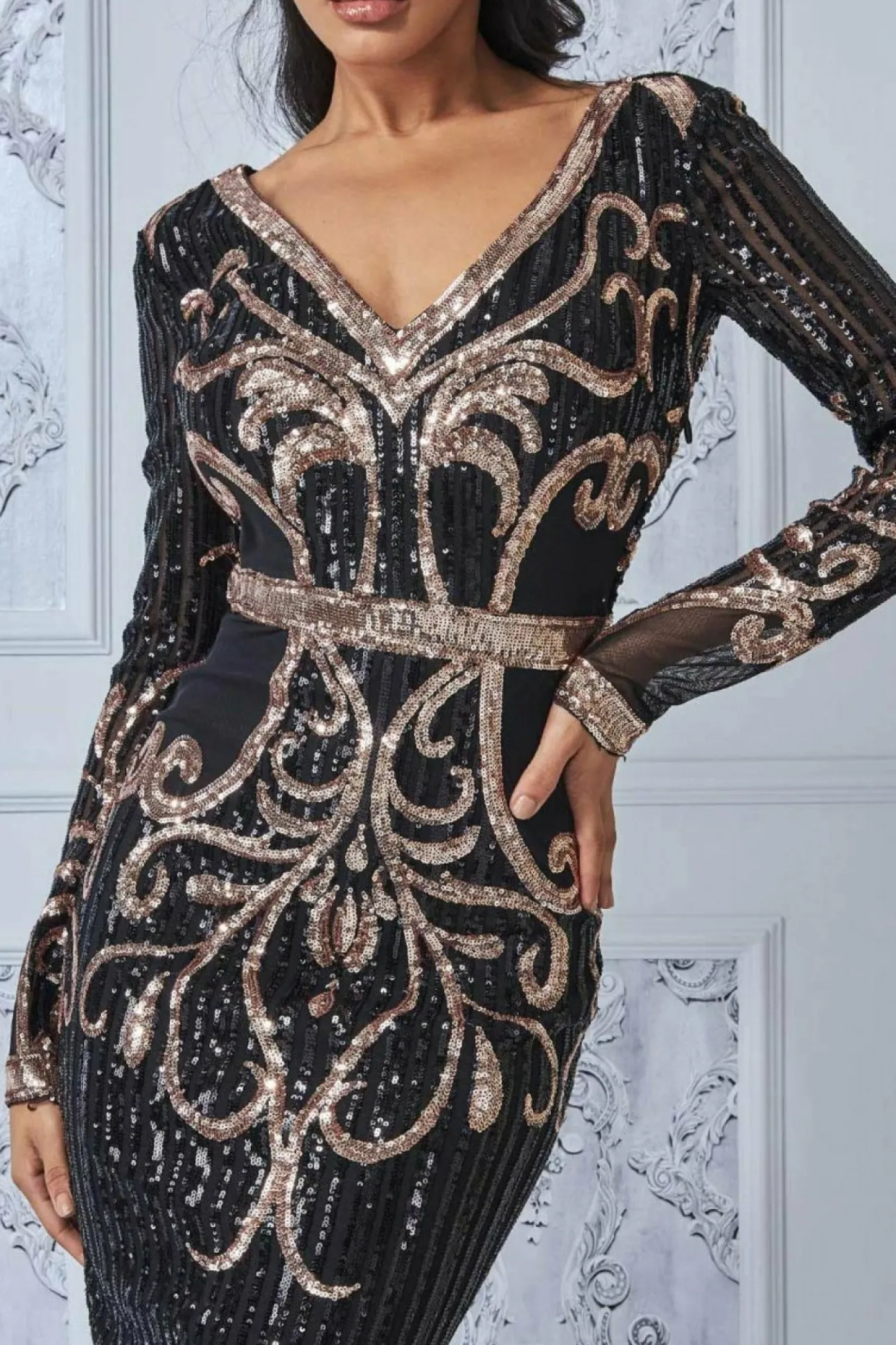 Women * Sequin & Mesh Embroidered Midi