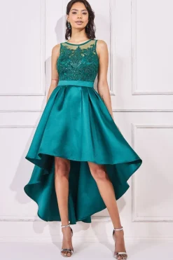 Women * Sequin & Satin Dipped Hem Midi Dress