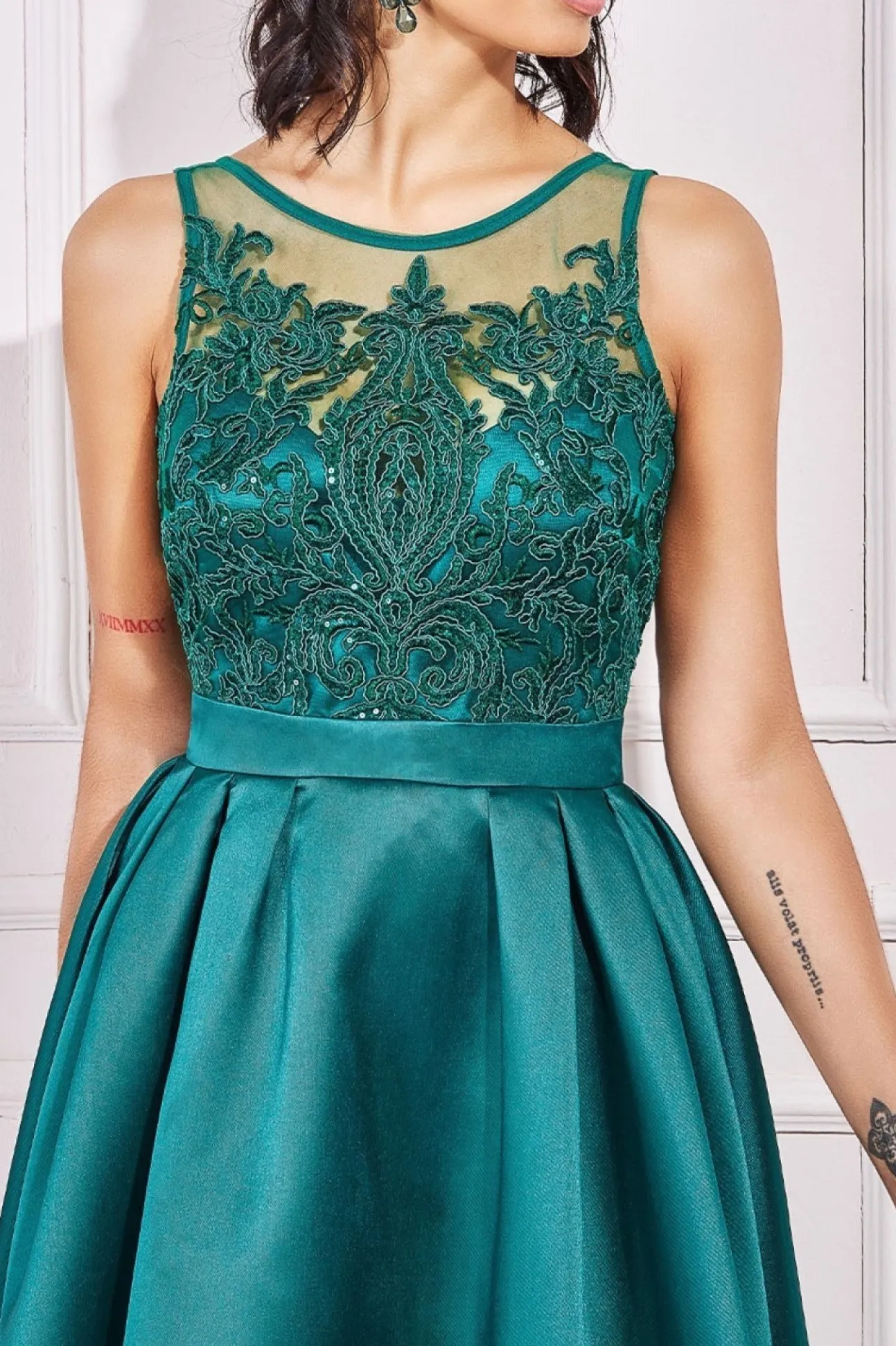 Women * Sequin & Satin Dipped Hem Midi Dress
