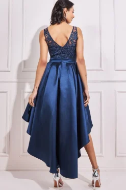 Women * Sequin & Satin Dipped Hem Midi Dress