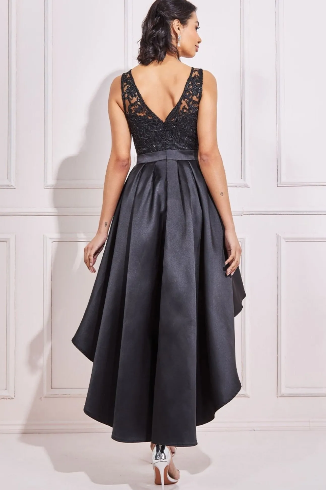 Women * Sequin & Satin Dipped Hem Midi Dress